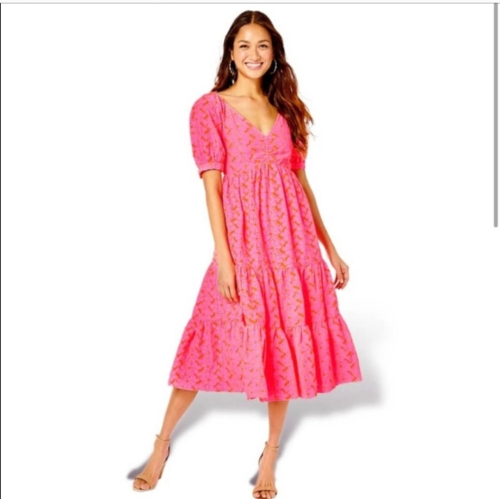 Lilly Pulitzer Kina Midi in Pink Isle Psychedelic Swirl Eyelet Dress 8 $268. EUC
